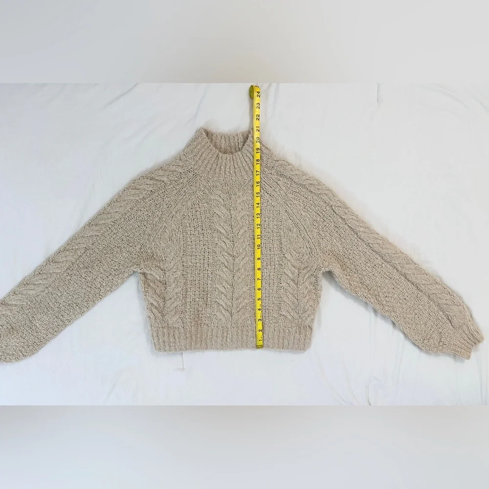 Sunday Best Cropped Cabled Knit Turtleneck Sweater - Beige/Tan - Picture 8 of 9